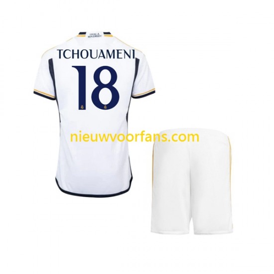 Real Madrid Kind Shirt met Bedrukking TCHOUAMENI 18 Thuis 2023-2024 Korte Mouw