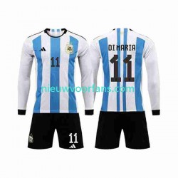 Argentinië Kind Shirt met Bedrukking 3 Stars Di Maria 11 Thuis WK 2022 Lange Mouw