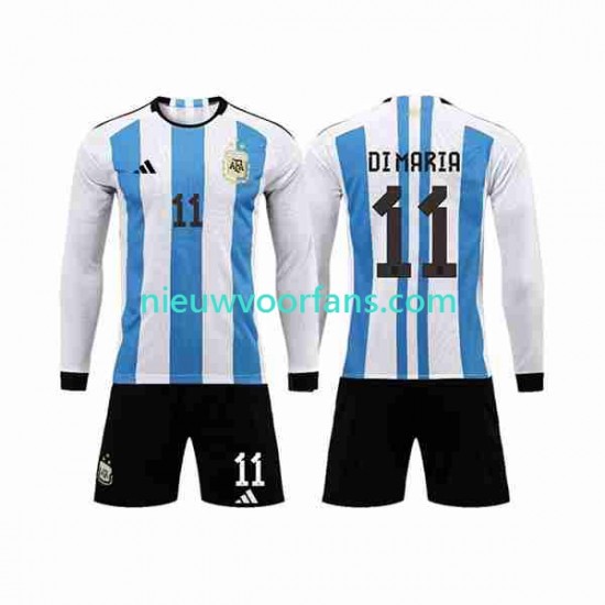 Argentinië Kind Shirt met Bedrukking 3 Stars Di Maria 11 Thuis WK 2022 Lange Mouw