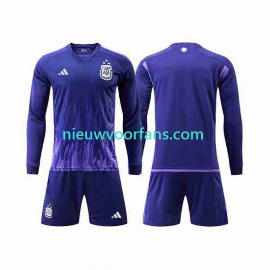 Argentinië Kind Shirt met Bedrukking 3 Stars Uit WK 2022 Lange Mouw