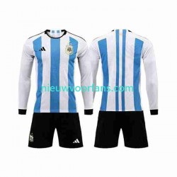 Argentinië Kind Shirt met Bedrukking 3 Stars Thuis WK 2022 Lange Mouw