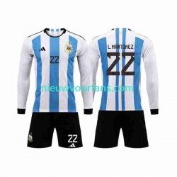 Argentinië Kind Shirt met Bedrukking 3 Stars Lautaro Martinez 22 Thuis WK 2022 Lange Mouw