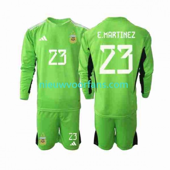 Argentinië Kind Shirt met Bedrukking Doelman Emiliano Martinez 23 Thuis WK 2022 Lange Mouw