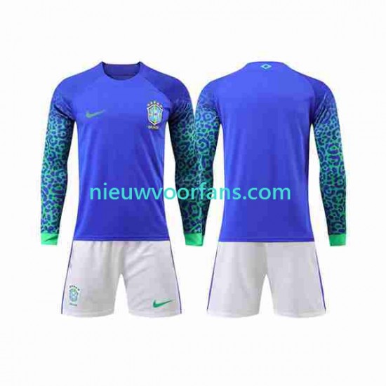 Brazilië Kind Shirt met Bedrukking Uit WK 2022 Lange Mouw