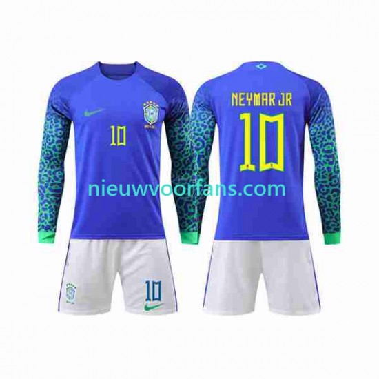Brazilië Kind Shirt met Bedrukking Neymar Jr 10 Uit WK 2022 Lange Mouw