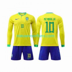 Brazilië Kind Shirt met Bedrukking Neymar Jr 10 Thuis WK 2022 Lange Mouw