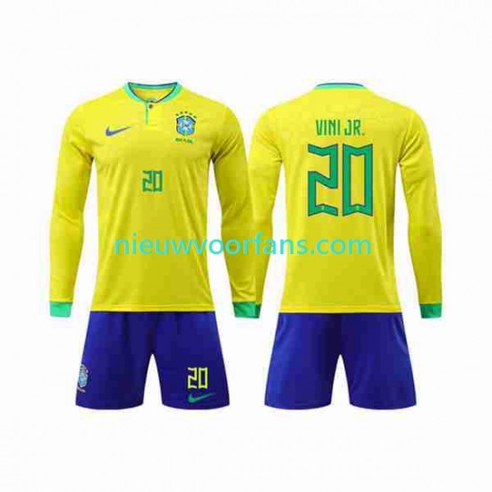 Brazilië Kind Shirt met Bedrukking Vinicius Junior 20 Thuis WK 2022 Lange Mouw