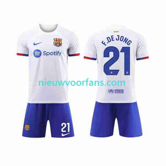 FC Barcelona Kind Shirt met Bedrukking Frenkie de Jong 21 Uit 2023-2024 Korte Mouw