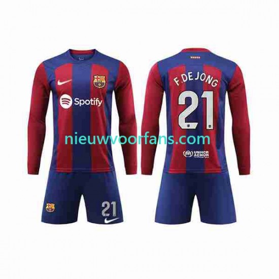 FC Barcelona Kind Shirt met Bedrukking Frenkie de Jong 21 Thuis 2023-2024 Lange Mouw
