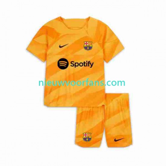 FC Barcelona Kind Shirt met Bedrukking Doelman Vierde 2023-2024 Korte Mouw