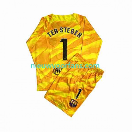 FC Barcelona Kind Shirt met Bedrukking Doelman Ter Stegen 1 Vierde 2023-2024 Lange Mouw