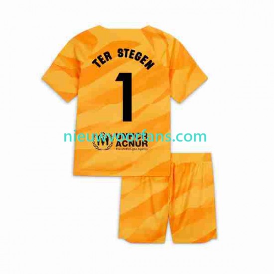 FC Barcelona Kind Shirt met Bedrukking Doelman Ter Stegen 1 Vierde 2023-2024 Korte Mouw