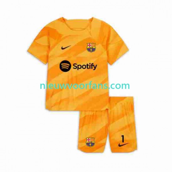 FC Barcelona Kind Shirt met Bedrukking Doelman Ter Stegen 1 Vierde 2023-2024 Korte Mouw