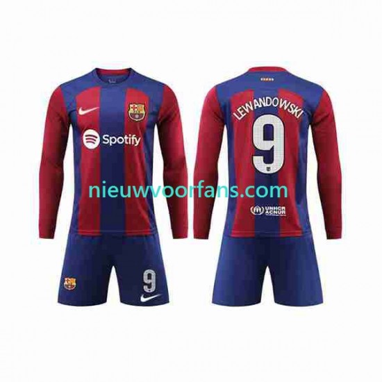 FC Barcelona Kind Shirt met Bedrukking LEWANDOWSKI 9 Thuis 2023-2024 Lange Mouw