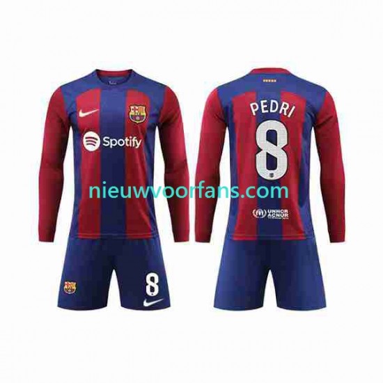 FC Barcelona Kind Shirt met Bedrukking Pedri 8 Thuis 2023-2024 Lange Mouw