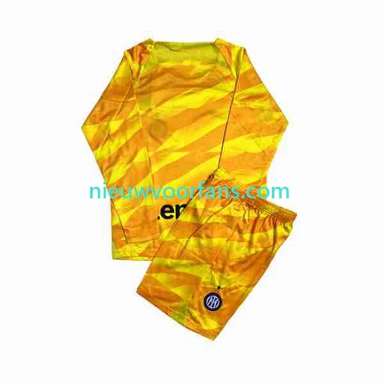 Inter Milan Kind Shirt met Bedrukking Doelman Thuis 2023-2024 Lange Mouw