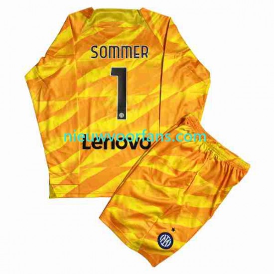 Inter Milan Kind Shirt met Bedrukking Doelman Sommer 1 Thuis 2023-2024 Lange Mouw