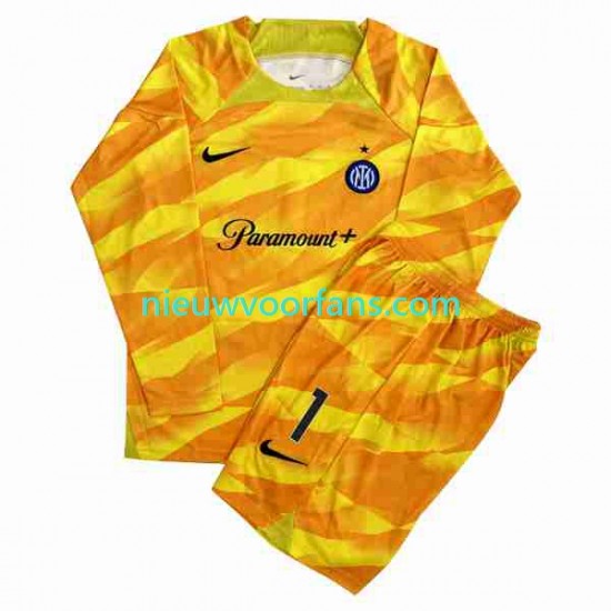 Inter Milan Kind Shirt met Bedrukking Doelman Sommer 1 Thuis 2023-2024 Lange Mouw