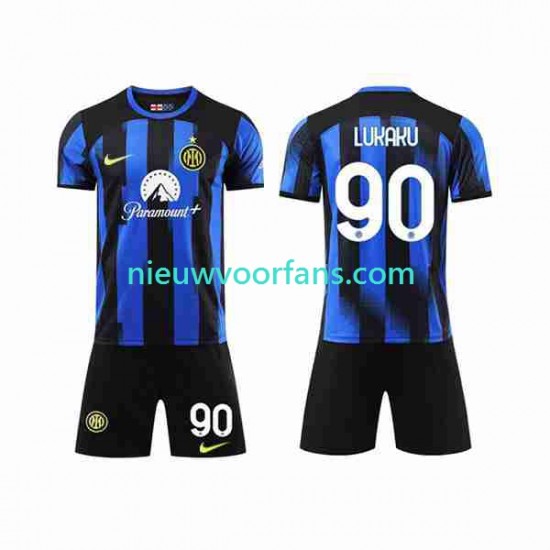 Inter Milan Kind Shirt met Bedrukking Lukaku 90 Thuis 2023-2024 Korte Mouw