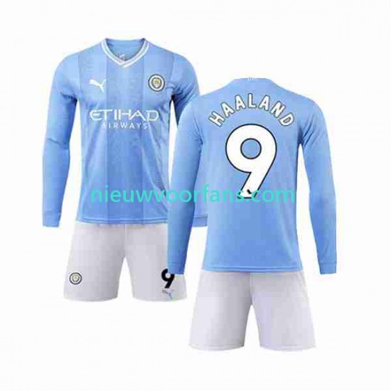 Manchester City Kind Shirt met Bedrukking Haaland 9 Thuis 2023-2024 Lange Mouw