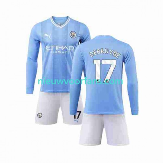 Manchester City Kind Shirt met Bedrukking Kevin De Bruyne 17 Thuis 2023-2024 Lange Mouw