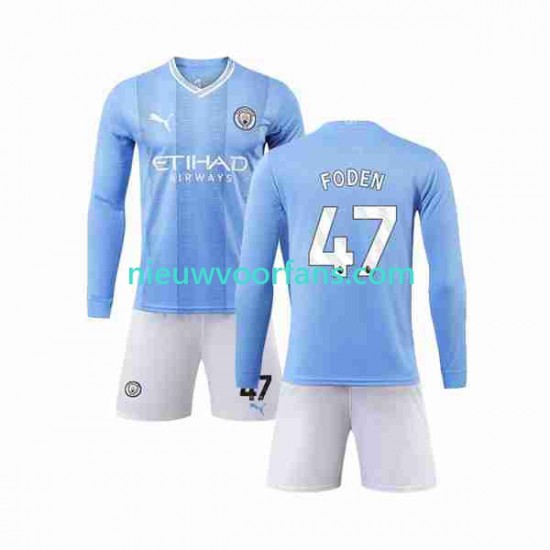 Manchester City Kind Shirt met Bedrukking Phil Foden 47 Thuis 2023-2024 Lange Mouw