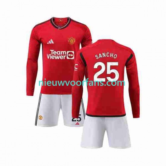 Manchester United Kind Shirt met Bedrukking Sancho 25 Thuis 2023-2024 Lange Mouw