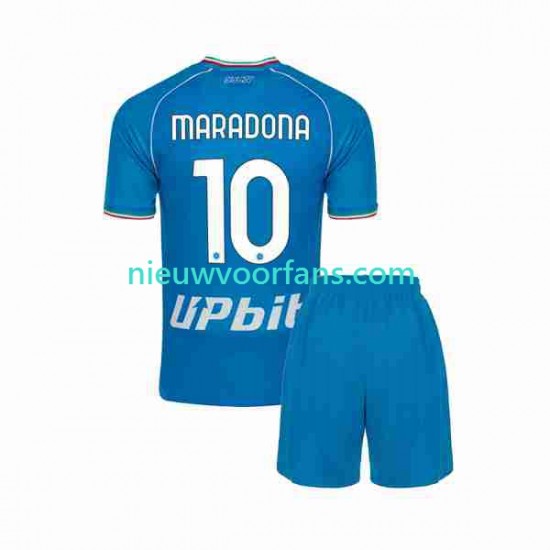 Napoli Kind Shirt met Bedrukking Maradona 10 Thuis 2023-2024 Korte Mouw