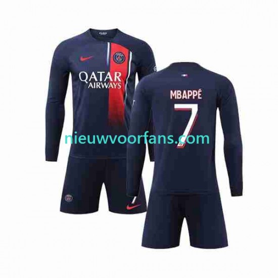 Paris Saint-Germain Kind Shirt met Bedrukking Mbappé Kylian 7 Thuis 2023-2024 Lange Mouw