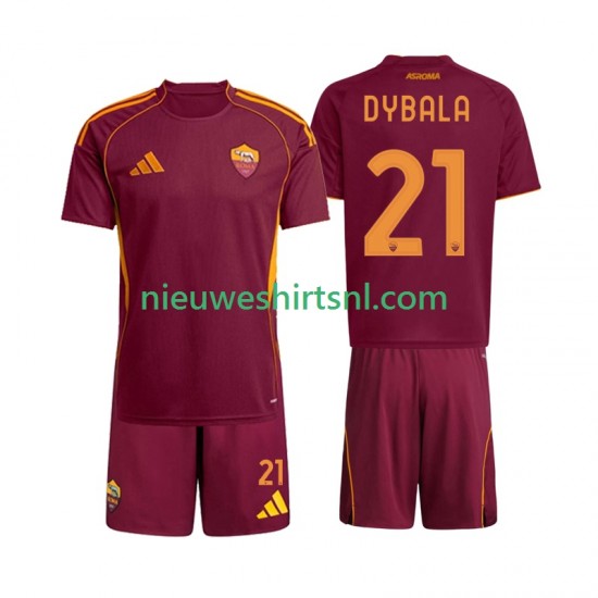 AS Roma Kind Shirt met Bedrukking Dybala 21 Thuis 2025-2026 Korte Mouw