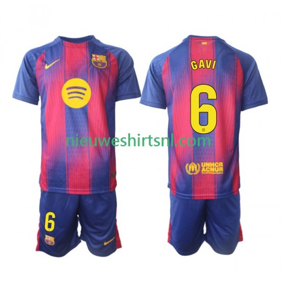 FC Barcelona Kind Shirt met Bedrukking Gavi 6 Thuis 2025-2026 Korte Mouw