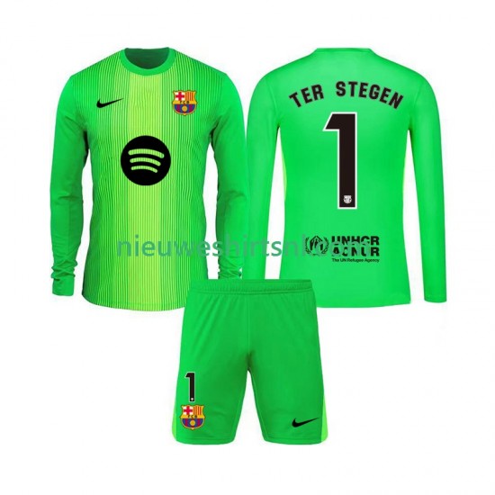 FC Barcelona Kind Shirt met Bedrukking Doelman Ter Stegen 1 Thuis 2025-2026 Lange Mouw