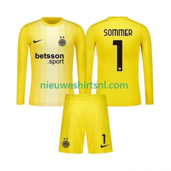 Inter Milan Kind Shirt met Bedrukking Doelman Yann Sommer 1 Uit 2025-2026 Lange Mouw