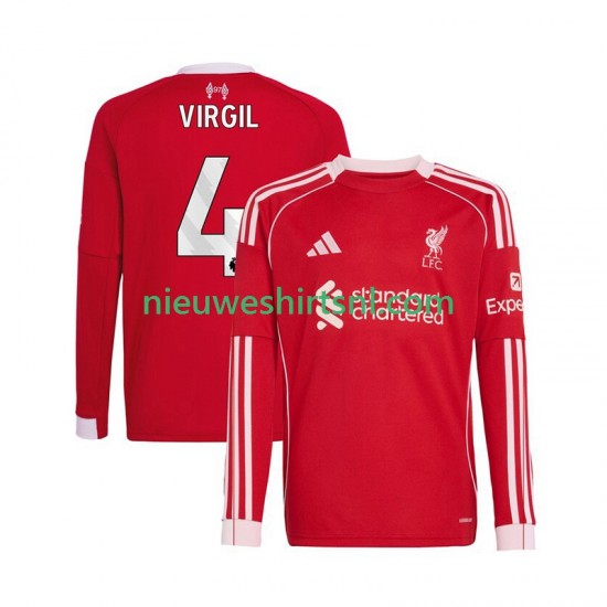 Liverpool Heren Shirt met Bedrukking Virgil van Dijk 4 Thuis 2025-2026 Lange Mouw