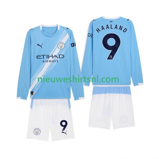 Manchester City Kind Shirt met Bedrukking Erling Haaland 9 Thuis 2025-2026 Lange Mouw