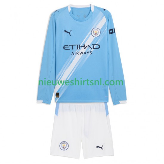 Manchester City Kind Shirt met Bedrukking Thuis 2025-2026 Lange Mouw