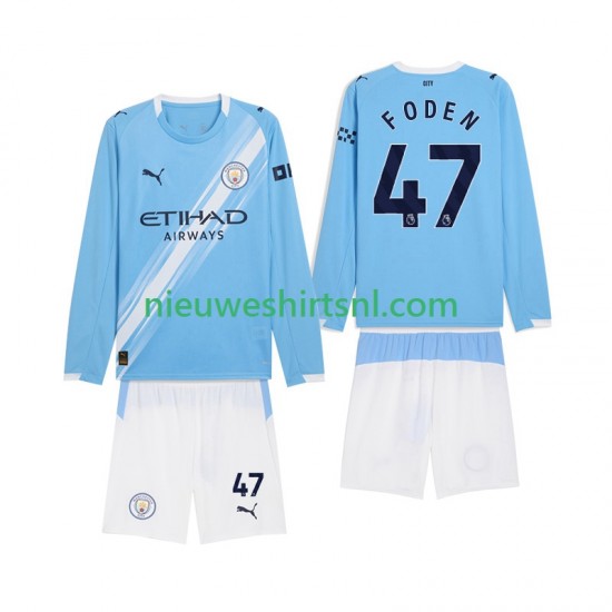 Manchester City Kind Shirt met Bedrukking Phil Foden 47 Thuis 2025-2026 Lange Mouw