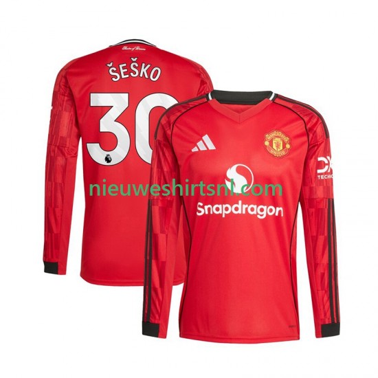 Manchester United Heren Shirt met Bedrukking Benjamin Sesko 30 Thuis 2025-2026 Lange Mouw