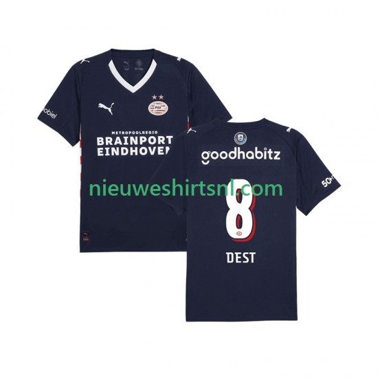 PSV Eindhoven Heren Shirt met Bedrukking Sergino Dest 8 Uit 2025-2026 Korte Mouw