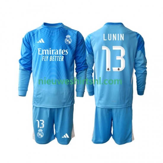 Real Madrid Kind Shirt met Bedrukking Doelman Andriy Lunin 13 Thuis 2025-2026 Lange Mouw