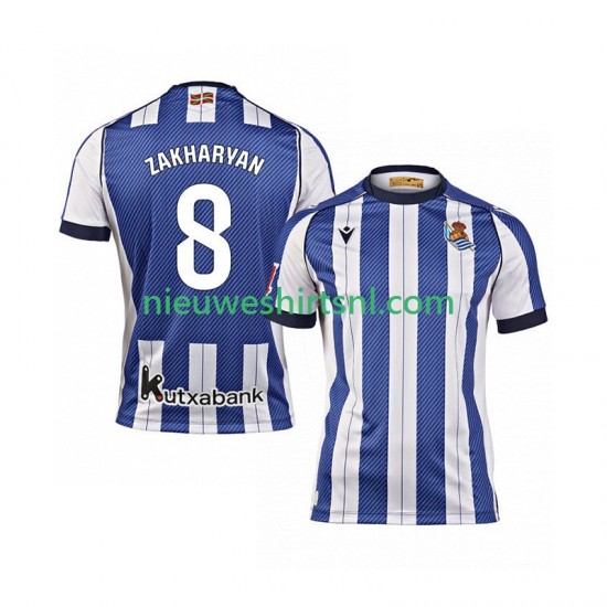 Real Sociedad Heren Shirt met Bedrukking Arsen Zakharyan 8 Thuis 2025-2026 Korte Mouw