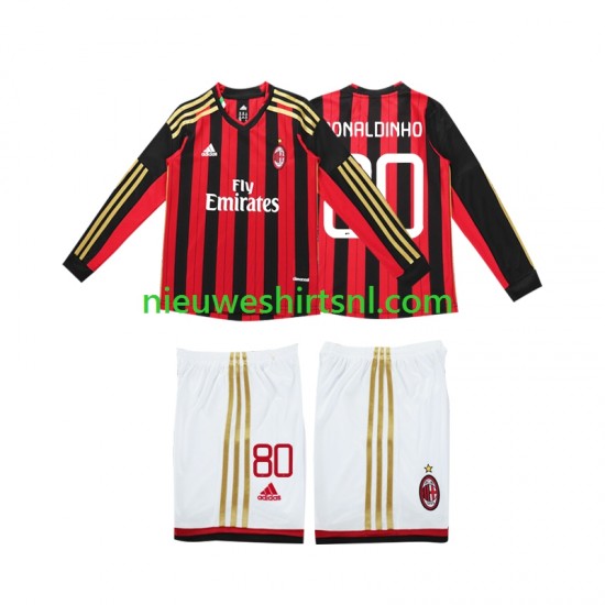 AC Milan Kind Shirt met Bedrukking RONALDINHO 80 2013 2014 Retro Thuis Lange Mouw