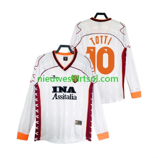 AS Roma Heren Shirt met Bedrukking Totti 10 2000 Retro Uit 1999 Lange Mouw