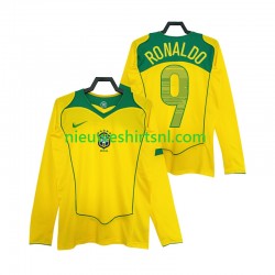 Brazilië Heren Shirt met Bedrukking RONALDO 9 Retro Thuis 2004 Lange Mouw Brazilië Heren Shirt met Bedrukking RONALDO 9 Retro Thuis 2004 Lange Mouw