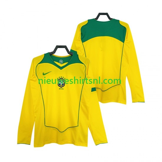 Brazilië Heren Shirt met Bedrukking Retro Thuis 2004 Lange Mouw