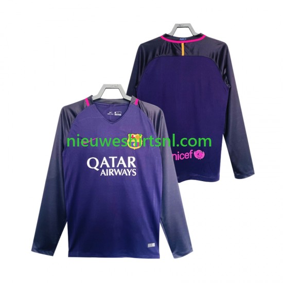 FC Barcelona Heren Shirt met Bedrukking 2016 2017 Retro Uit Lange Mouw
