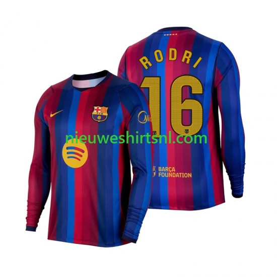 FC Barcelona Heren Shirt met Bedrukking Rodri 16 Thuis 2026-2027 Lange Mouw
