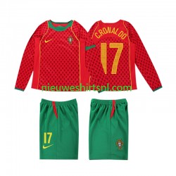 Portugal Kind Shirt met Bedrukking Cristiano Ronaldo 17 Retro Thuis 2004 Lange Mouw Portugal Kind Shirt met Bedrukking Cristiano Ronaldo 17 Retro Thuis 2004 Lange Mouw