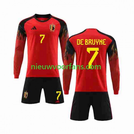 België Kind Shirt met Bedrukking De Bruyne 7 Thuis WK 2022 Lange Mouw