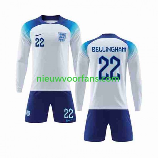 Engeland Kind Shirt met Bedrukking Bellingham 22 Thuis WK 2022 Lange Mouw